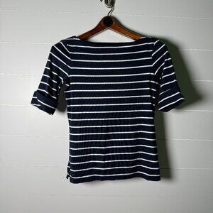 Lauren Ralph Lauren Black Label Navy & White Stripe Boat Neck Top Sz Small